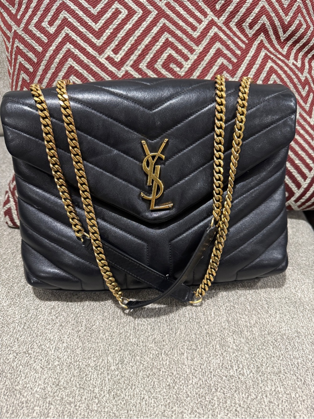 Saint Laurent Black Quilted Leather Shoulder Bag with Gold Hardware